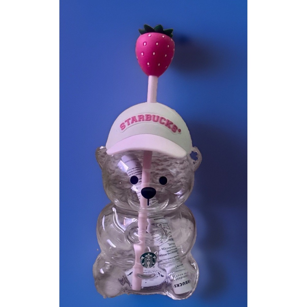 Authentic Starbucks Bearista Bear Glass Pink Drink Strawberry Cup 20 oz.